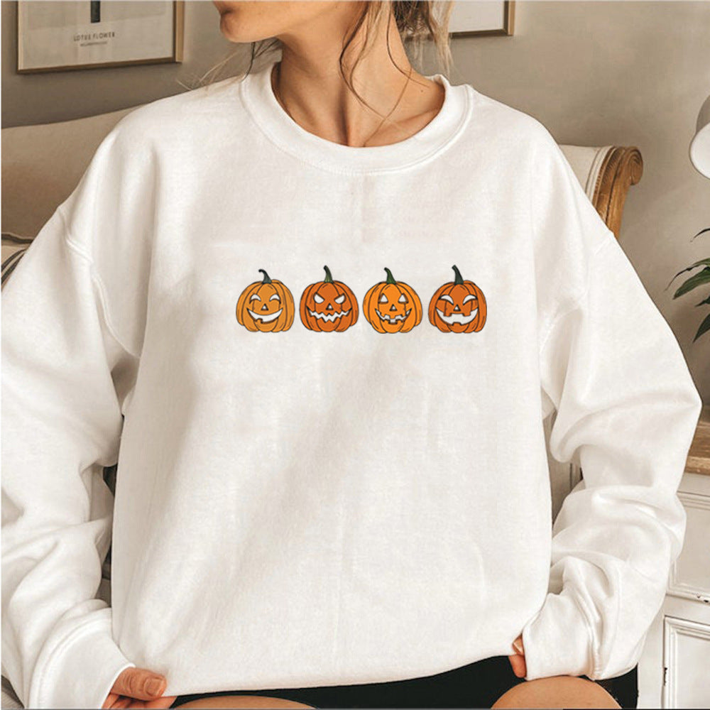 WW | Halloween Pullover Mit Rundhalsausschnitt Und Kürbismotiv Für Damen