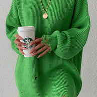 WW Ripped O Neck Oversized Sweater Kleid