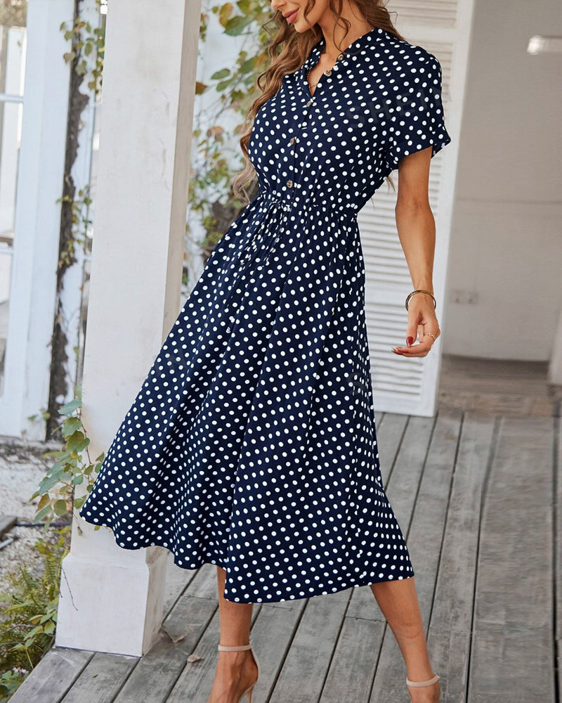 WW | Punkte-Muster Kleid mit Bindeband und Knöpfen