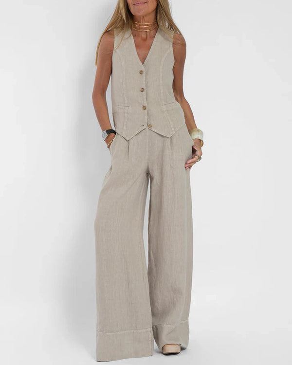 WW | Elegantes 2 Teiliges Satz Aus Weiter Leinenhose Und Weste