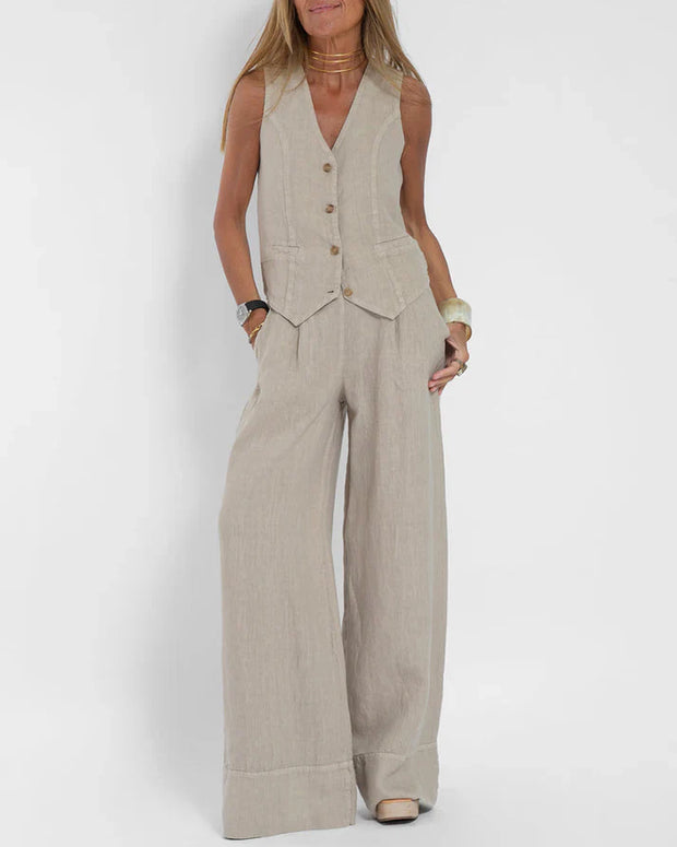 WW | Elegantes 2 Teiliges Satz Aus Weiter Leinenhose Und Weste