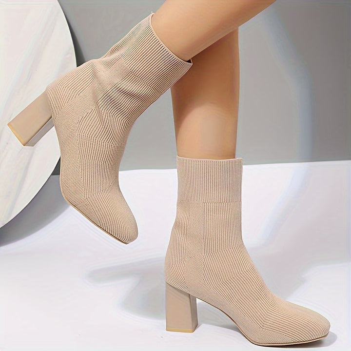 W&W Mode | Strickstiefel Mit Halbhohem Schaft Und Blockabsatz
