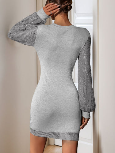 WW | Pailletten-Minikleid Mit Rundhalsausschnitt Und Langen Ärmeln Für Damen