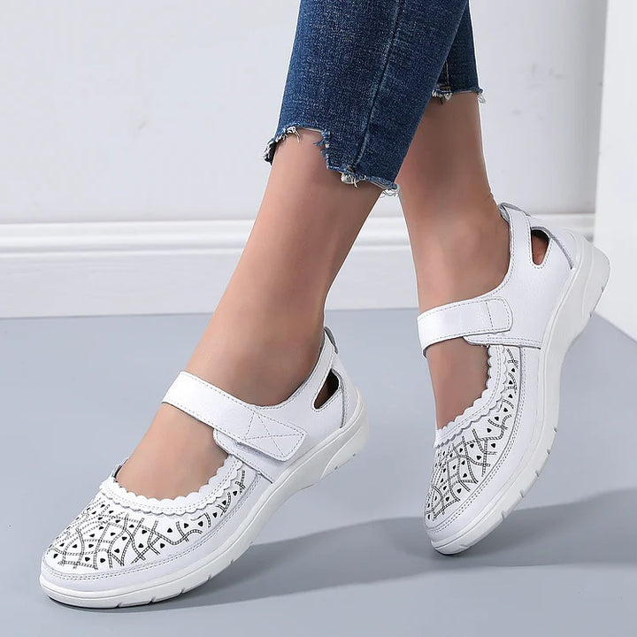Damen Komfort-Loafer aus weißem Leder mit orthopädischer Unterstützung