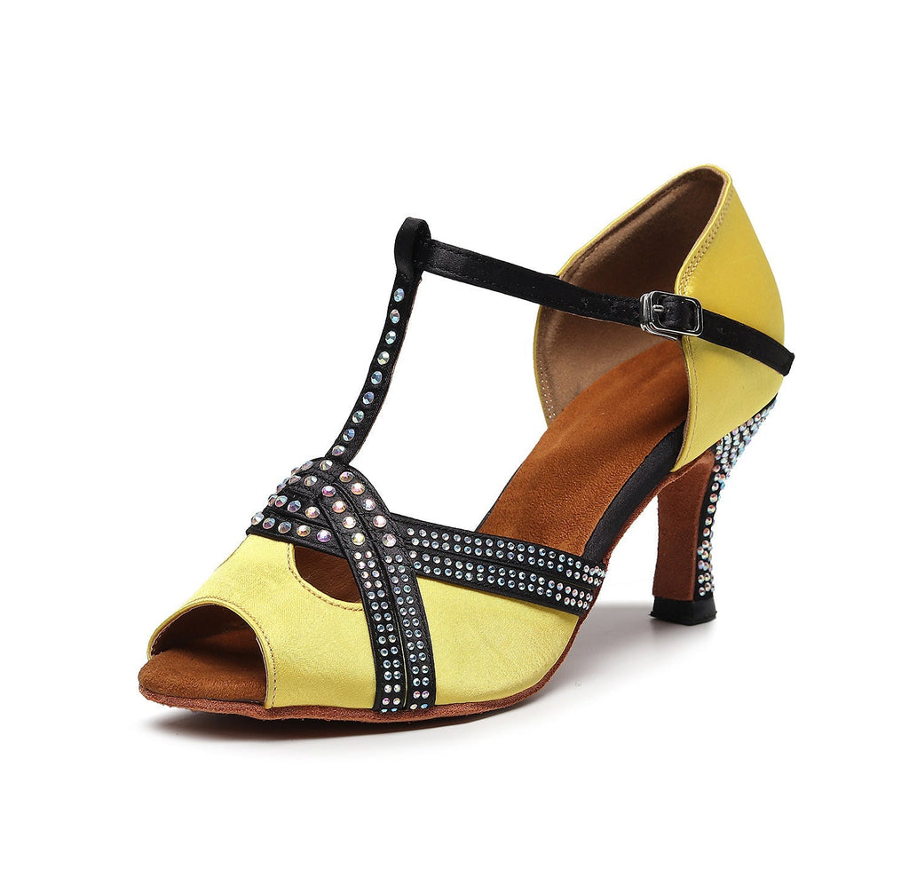 WW | Damen Niedrig Absatz Strass Tanzschuhe Mittlerer Absatz