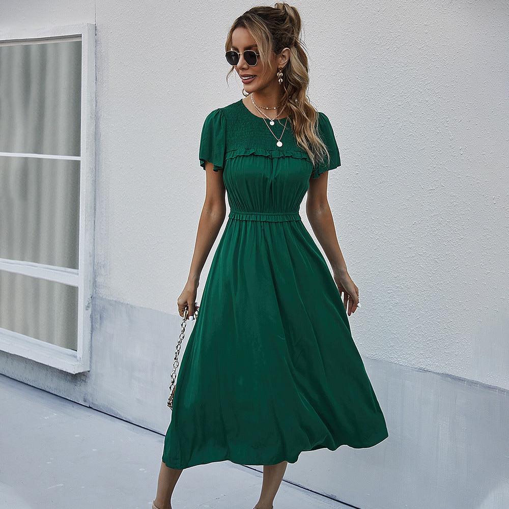 WW | Langes Kleid mit Kurzen Ärmeln und Hoher Taille