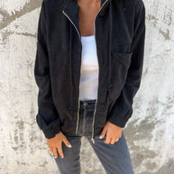 WW | Lässige Jacke Mit Weißer Kapuze Und Reißverschluss