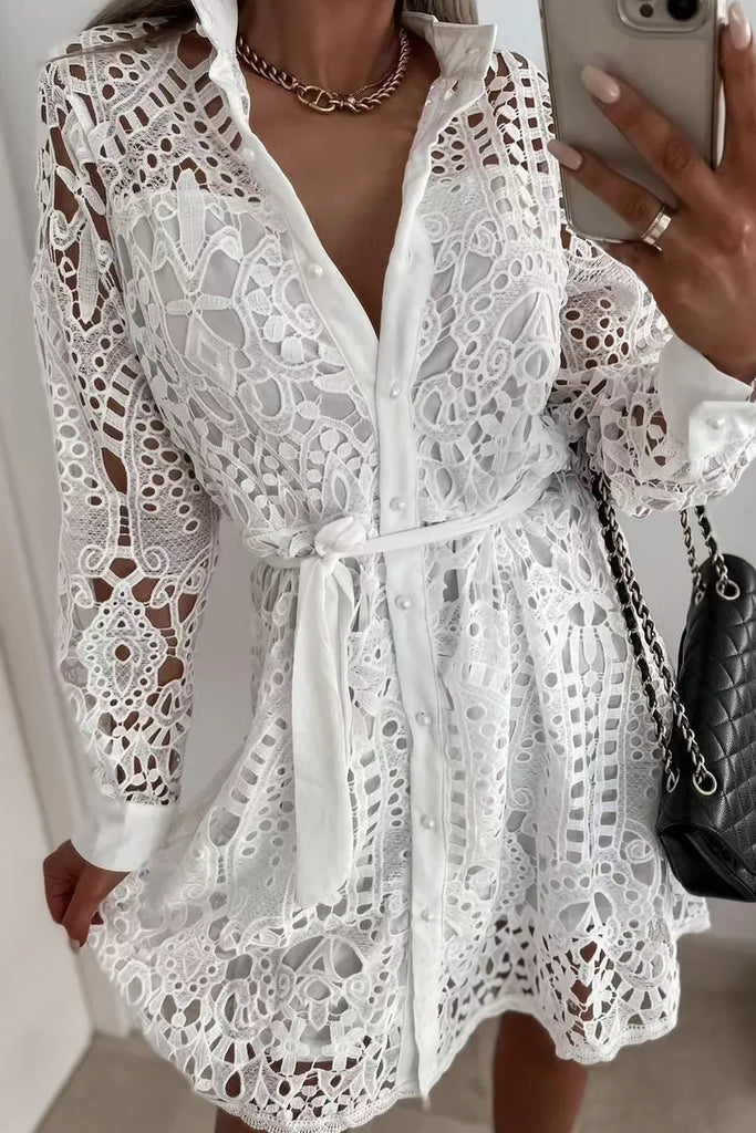 WW | Abendkleid für Damen, V-Ausschnitt, Lange Ärmel, Spitz, Festival Outfit