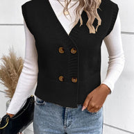 WW | Stilvolle Herbst Klassische Knopfverschluss V-Hals Pullover Weste Für Frauen