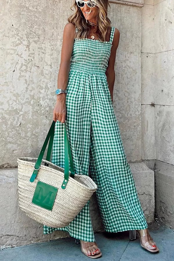 WW | Envy Me Karomuster Smocking Weite Bein Jumpsuit