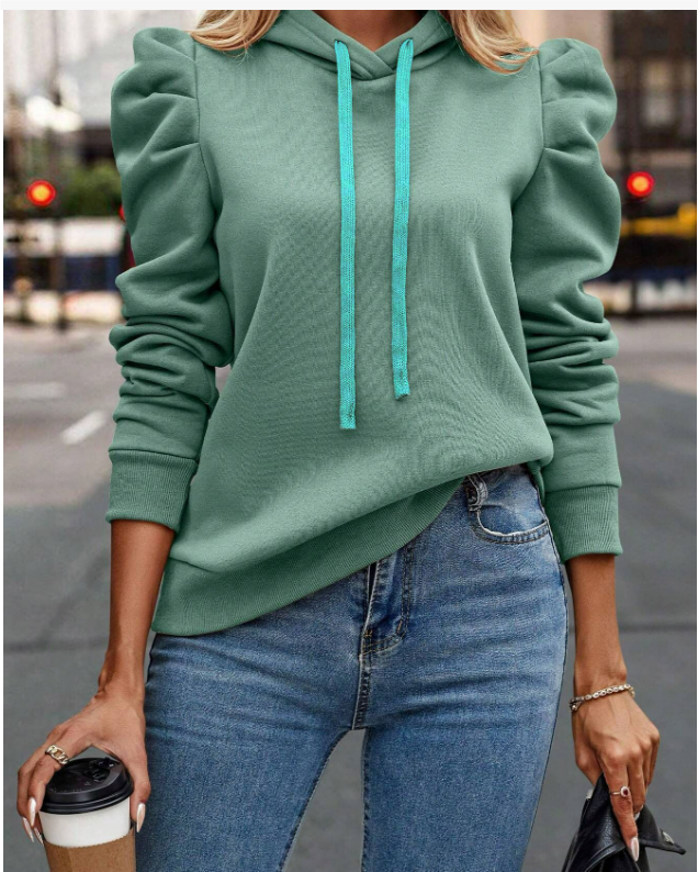 W&W Mode | Damen Kapuzenpulli mit gerafften Ärmeln