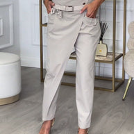 WW | Stilvolle Einfarbige Hosen mit Taschen und Quer Verlaufendem Design