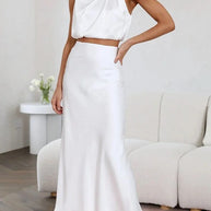 WW | Solch Eine Stimmung Hochgeschlossene Satin Drapiert Maxirock Set