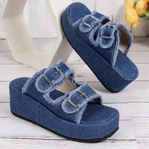 WW Denim-Sandalen mit Schnalle