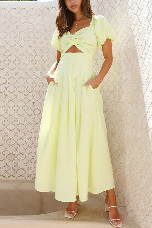 W&W Mode | Rosiedress Puffärmel Twist-Front Cut-Out Schwung Maxi-Kleid