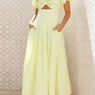 WW | Rosiedress Puffärmel Twist-Front Cut-Out Schwung Maxi-Kleid