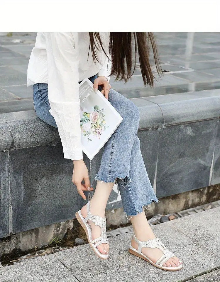 WW Flache Sandalen - Schick - Elastischer Knöchelriemen