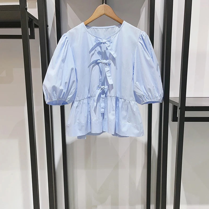 WW | Bluse mit Krawatte und Puffärmeln für Damen