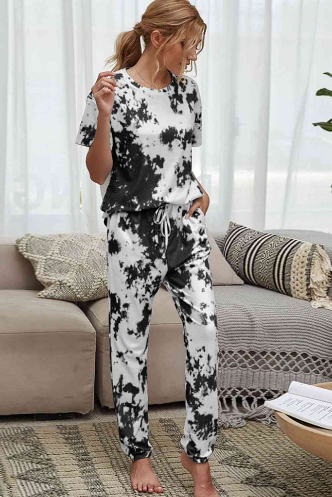 WW | Tie-Dye T-Shirt und Drawstring Taille Jogginghose Lounge Set