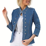 WW | Blaue Raw-Trim Jeansjacke für Damen