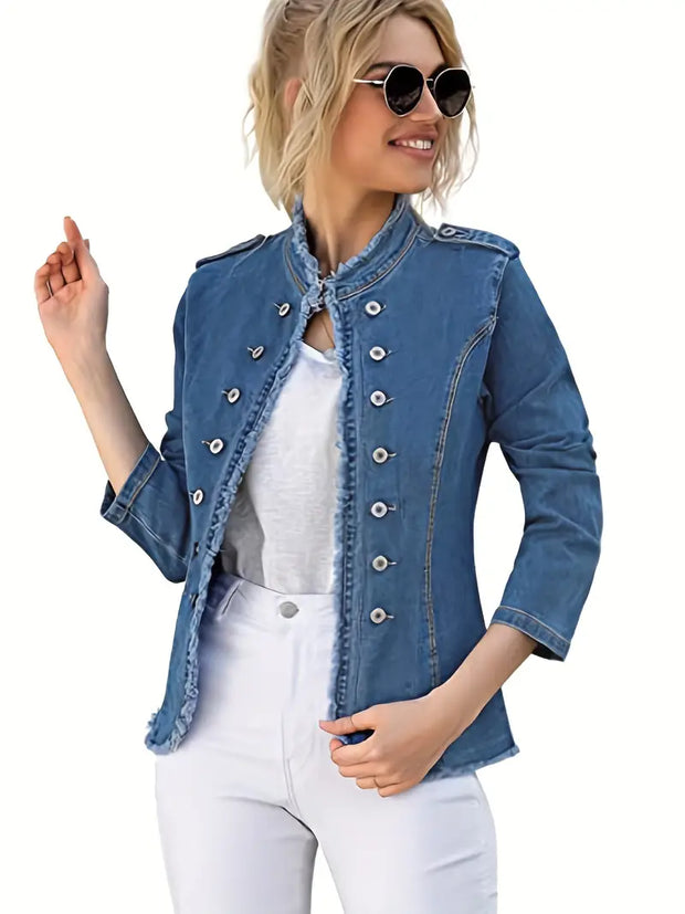WW | Blaue Raw-Trim Jeansjacke für Damen