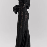 WW | Blumen Spitze Off Shoulder Flare Ärmel Fishtail Maxi Kleider - Weiß