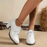 WW | Elegante Damenschuhe Mit Dicken Absätzen Und Schnürsenkeln