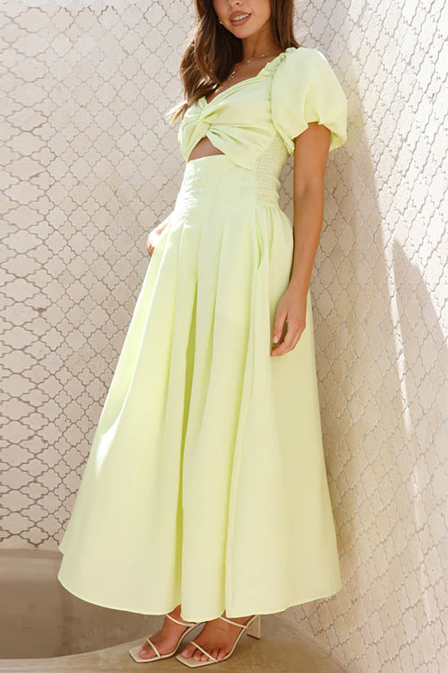 W&W Mode | Rosiedress Puffärmel Twist-Front Cut-Out Schwung Maxi-Kleid