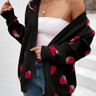 Cardigan mit langen Ärmeln und Erdbeer-Print für Herbst und Frühling