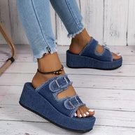 WW Denim-Sandalen mit Schnalle