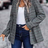 WW | Stilvolle Herbst Klassische Karierte Knopf-Blazer Für Frauen