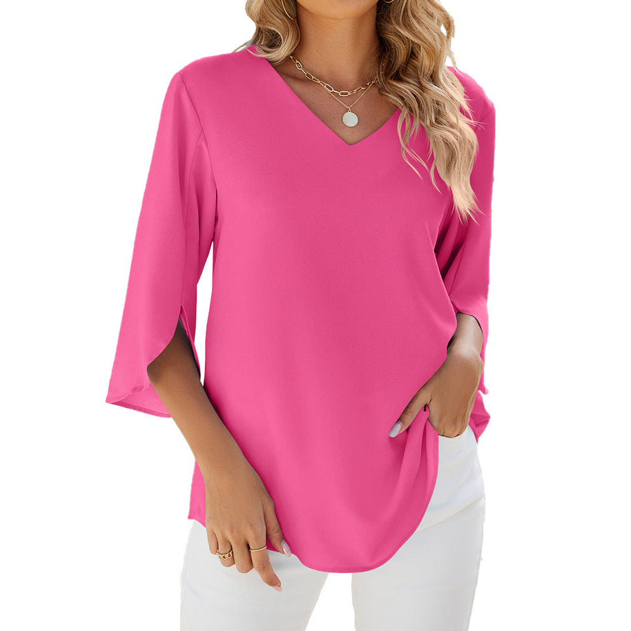 WW | Lockeres Chiffon Blusentop Mit V-Ausschnitt