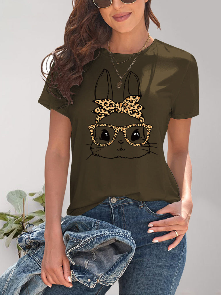 WW | Rabbit Grafik Rundhals Kurzarm T-Shirt