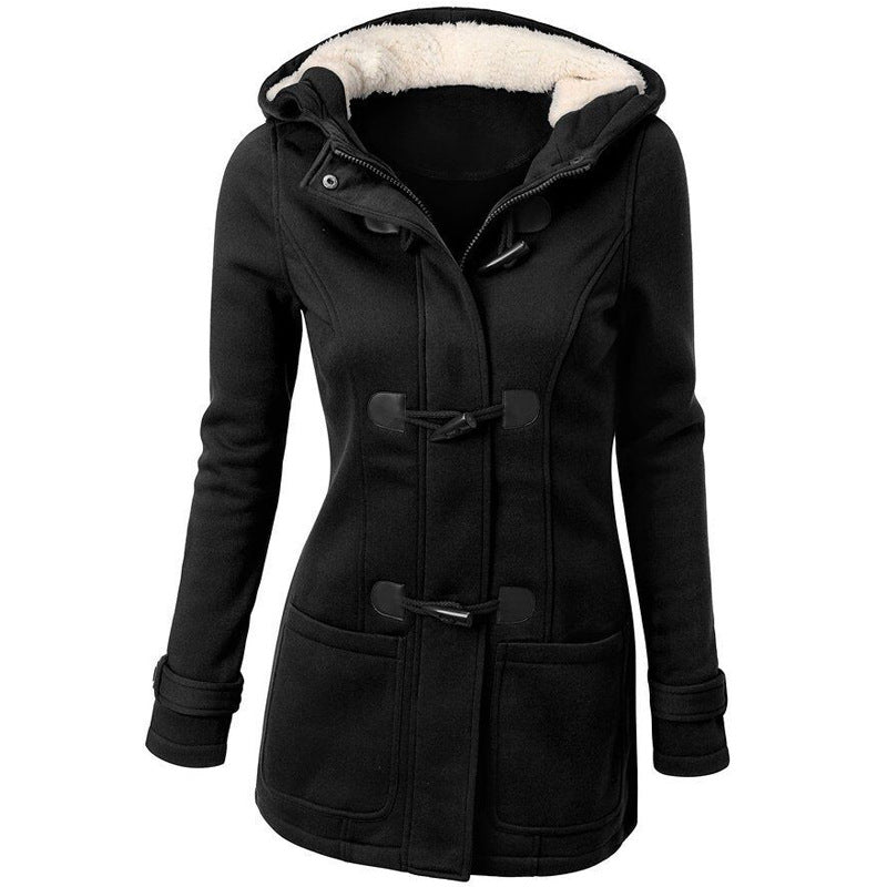 Damen Dufflecoat mit Kapuze und praktischen Taschen W&W Mode