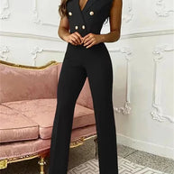 WW | Jumpsuit mit V-Ausschnitt und Pied-de-Poule-Druck | Trendy und Elegant