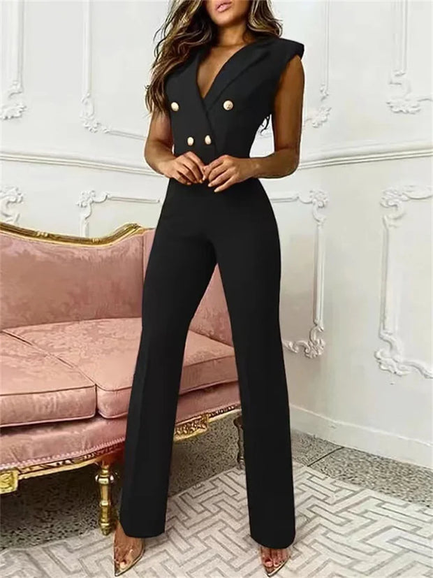 WW | Jumpsuit mit V-Ausschnitt und Pied-de-Poule-Druck | Trendy und Elegant