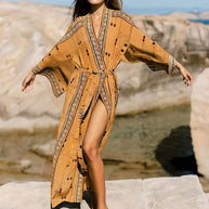 WW | Boho Plus Size Kimono mit Bindegürtel Maxi Tunika