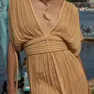 WW Kimono-Maxikleid aus Leinenmischung im griechischen Stil mit Zöpfen und Schlitz