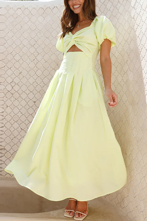 WW | Rosiedress Puffärmel Twist-Front Cut-Out Schwung Maxi-Kleid
