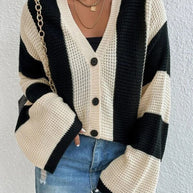 WW | Gestreifter Knopf-Cardigan