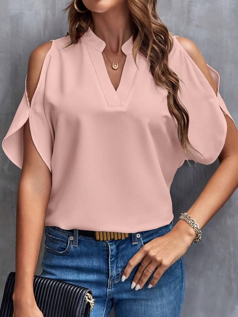 W&W Mode | Bluse mit Notch-Ausschnitt und eleganten, geteilten Ärmeln Für Frauen