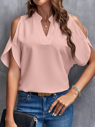 W&W Mode | Bluse mit Notch-Ausschnitt und eleganten, geteilten Ärmeln Für Frauen
