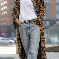 WW | Rosiedress Revers Offene Vorderseite Leopard Midi Trendy Mantel