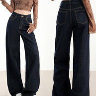 WW | Lockere Dunkle Hohe Taillen Bodenlange Denim Hose