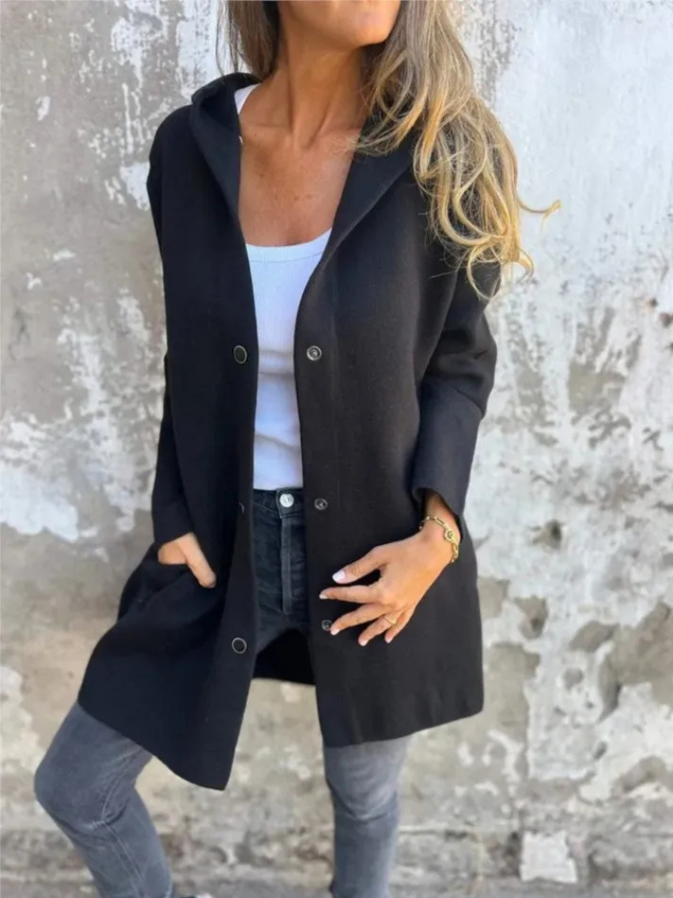 WW | Lange Strickjacken Für Damen Eleganter Strickjacke Mit Kapuze Und Knöpfen