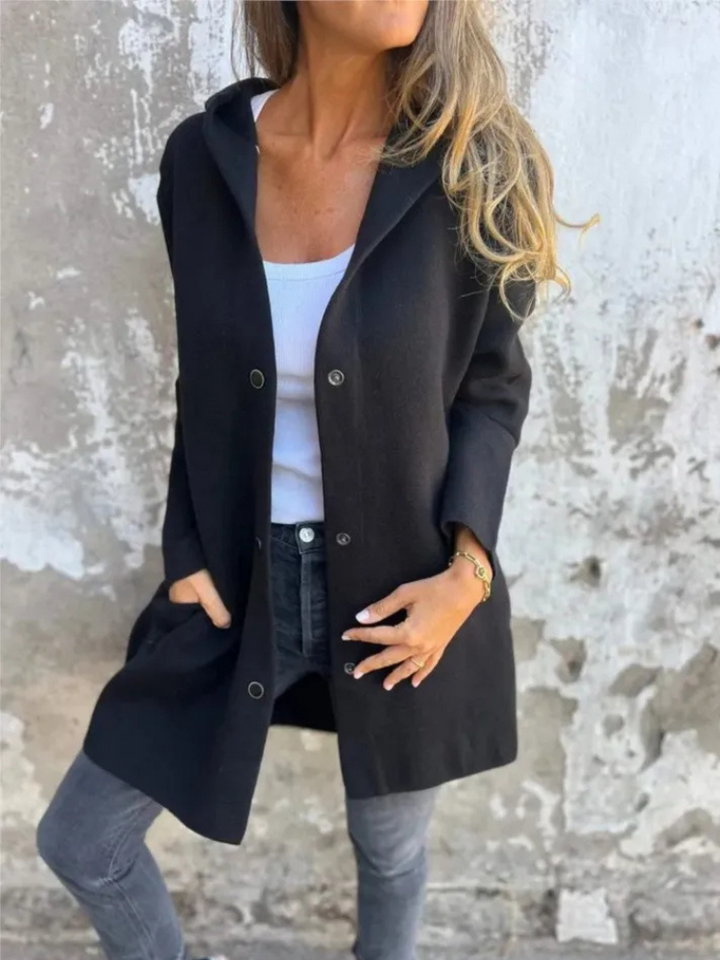 W&W Mode | Lange Strickjacken Für Damen Eleganter Strickjacke Mit Kapuze Und Knöpfen