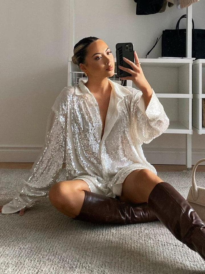 W&W Mode - Extragroßes Glitzerhemd für Damen