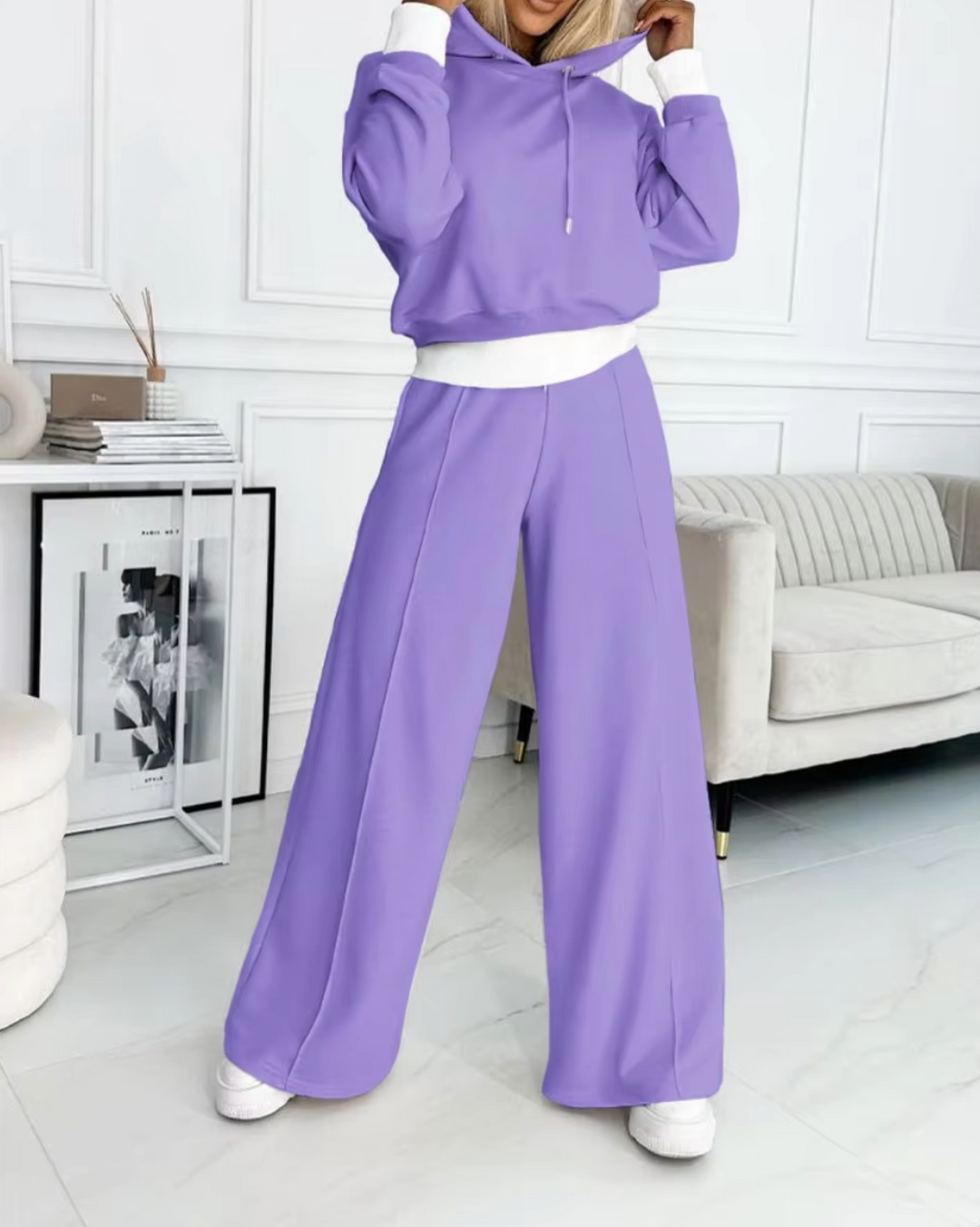 W&W Mode | Zweiteiliger Kapuzenpullover Und Hosenanzug Mit Weitem Bein