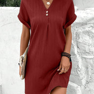 Salida™ - Charmante Solide Farbe V-Ausschnitt Freizeitkleid für Damen