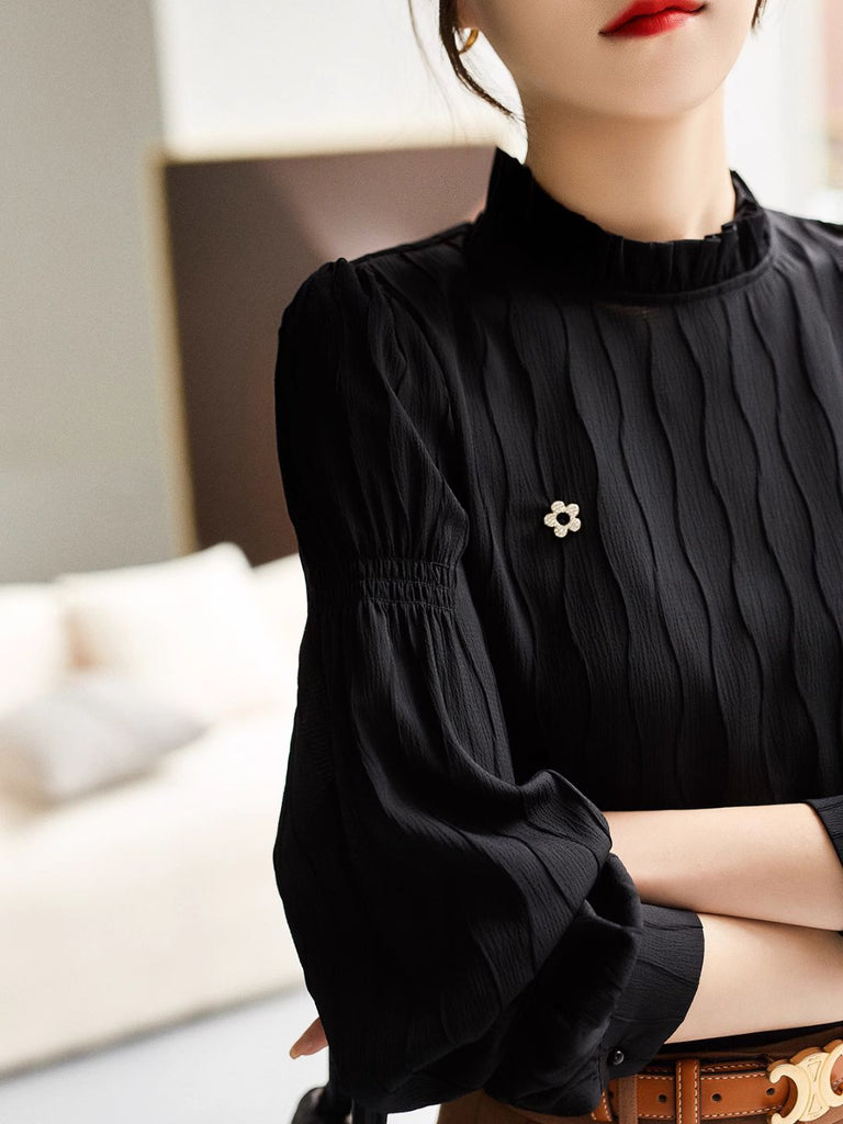 WW | Wavy Textured Stand Collar Top Gelb